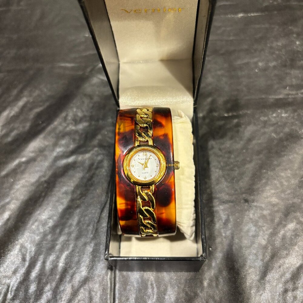 VERNIER Vintage Tortoise Tiger Eye and Gold Watch